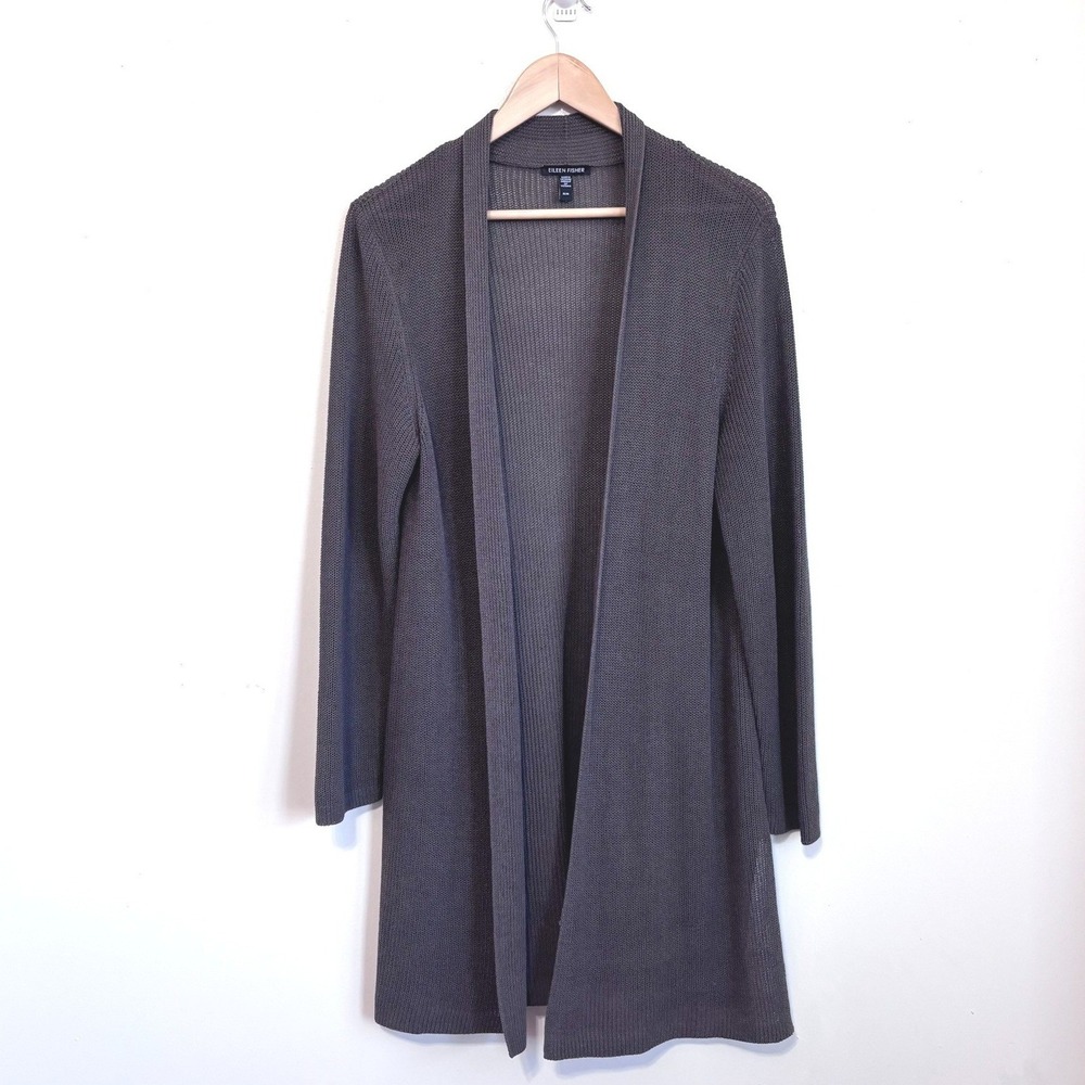 Eileen Fisher Womens Duster Cardigan Size M Brown Organic Cotton Silk Open Front